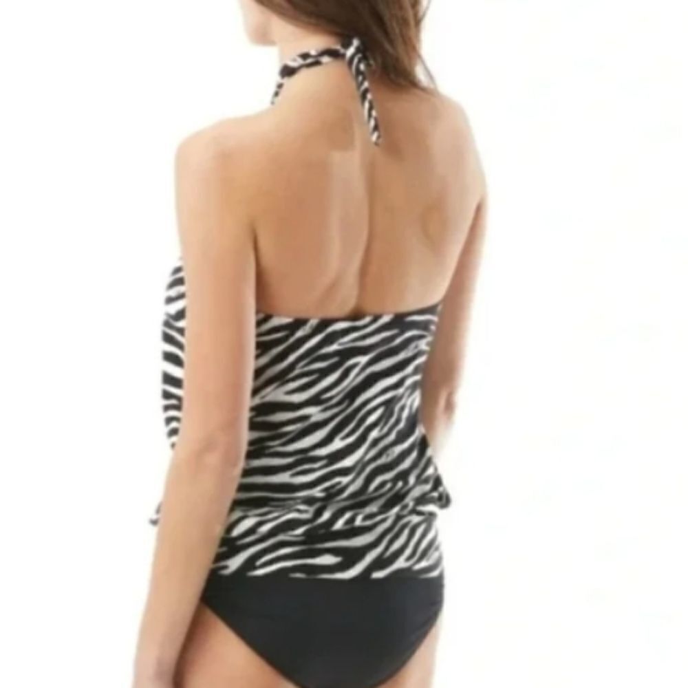 Michael Kors Black Logo-Ring Blouson Tankini Top & Hipster Bottom Size Medium - Picture 3 of 12